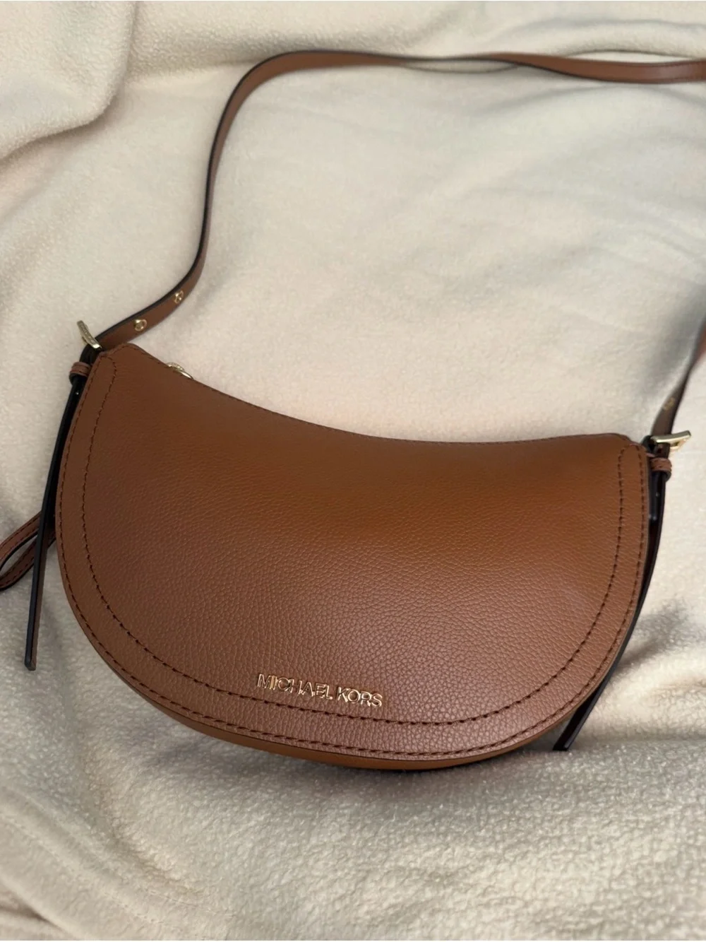 Michael Kors Tan Leather Crescent Crossbody Bag